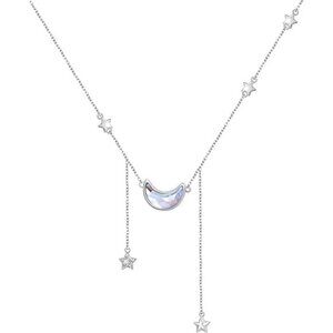 925 Sterling Silver Jewelry Crescent Moon and Star Pendant Necklace